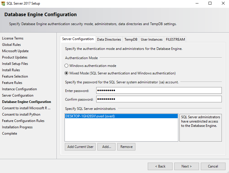 Database Engine Configuration